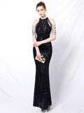 New Sliver Party Evening Dress Elegant Off Shoulder Long Sequin Evening Dress
