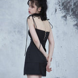 2021 Sexy Spaghetti Straps Bodycon Gothic Black Dress Women Streetwear Black Lace Up Mini Female Dresses Casual Purple Clothing