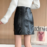 Ladies A-line Mini Skirts Fashion Korean Style Double-breasted Pu Leather Women High Waist Short Skirt