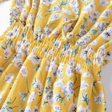 Women Vintage Floral Print A-Line Party Dress Spring Summer Elegant Long Sleeve Elastic Waist Chiffon Boho Beach Sundress Casual