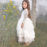 Lace Long Dress Kids Pageant Clothes Children Tutu Layered Dress Girl Irregular Ball Gowns
