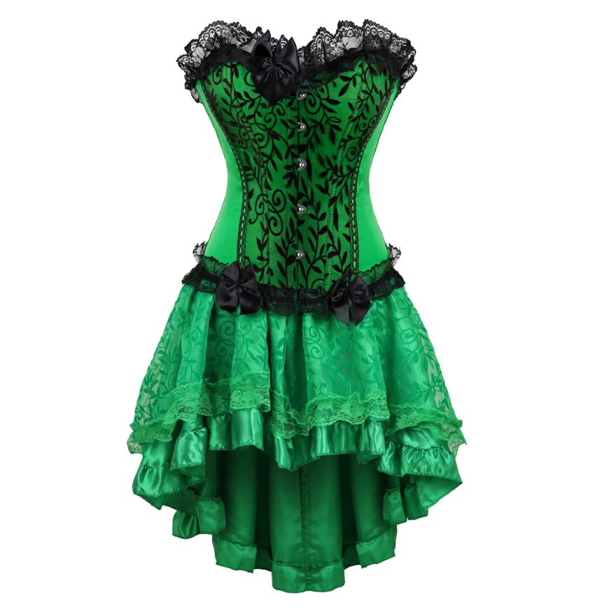 Women Sexy Lace Floral Corset Dress Victorian Fashion Corset Bustier Lingerie Top With Gothic Asymmencial High Low Skirt Set