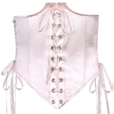 Punk Grunge Lace Up Satin Corset Vintage Female Side Hollow Out Belt Women Sexy Gorset Patchwork Solid Pink Wide Belt Autumn