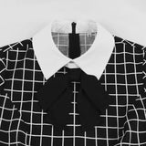 Black White Plaid Cotton Short Sleeve Bow Knot Robe Pin Up Vintage 50s 60s Retro Dresses