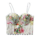 Crop Tops Summer Embroidery Print Sexy Women Top Push Up Slim Camis Top Bralette Bra To Wear Out Corset Tops