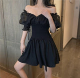 2020 New Arrival Summer Gothic Girls Dress Black Women Short Sleeve Sexy Club Female Slash Neck A-Line Party Dresses