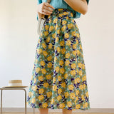 Summer Women High Waist Sweet Floral Print A-Line Elegant Skirt Oil Painting Outwear