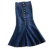 Long Floor-Length Elegant High Waist Autumn Mermaid Solid Vintage Denim Jeans Skirts