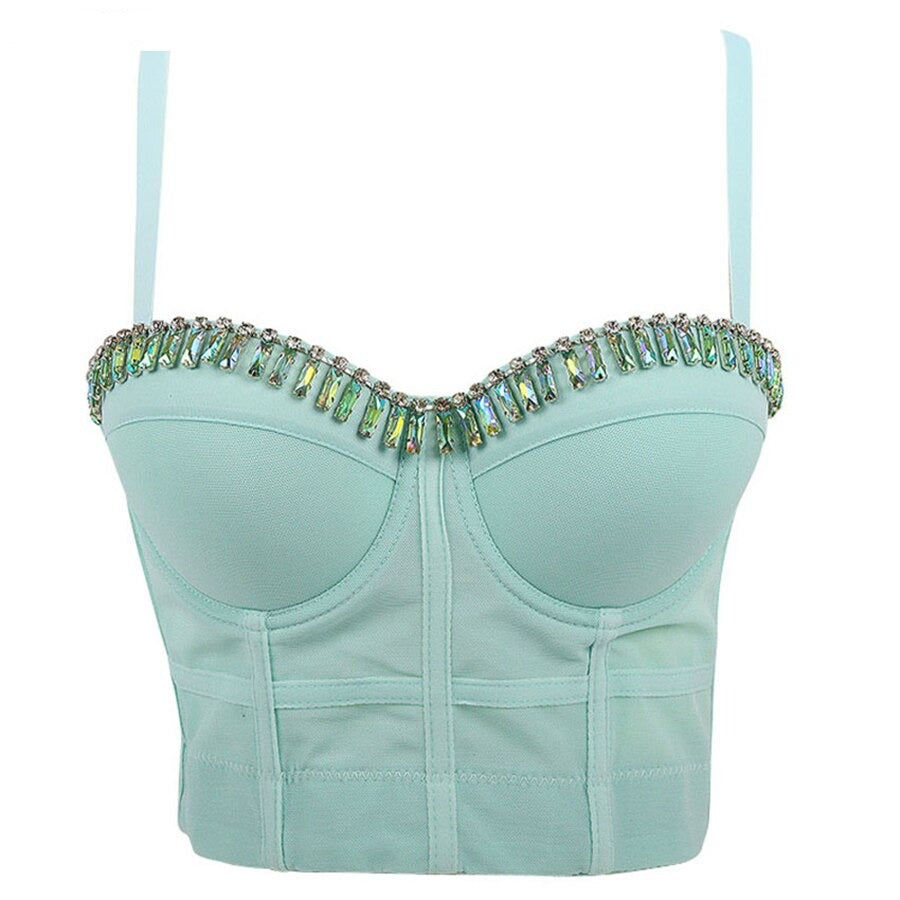 Breathable Woven Fabric Sexy Beading Diamond Top Push Up Bustier Party Corset Camis Crop Top To Wear Out