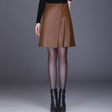 Women Sexy Faux Leather High Waist Pleated Mini Short Skirt Black Brown Skater Work Nightclub Above-Knee Skirts