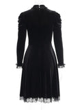 2022 Gothic Vintage Velvet Midi Dress Aesthetic Punk Hight Waist Lace Tirm Mesh Mini Dresses Fairy Grunge Partyclub Robe Femme