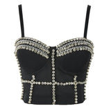 Corset Tops Women Off Shoulder Rhinestone Top Bright Beads Cropped Sling Crop Top With Cups Sexy Body Top Nightclub Bustiers