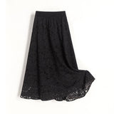 Autumn Women Elastic High Waist Elegant A-Line Knitted Lace Skirts Streetwear