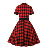 1950s Plaid Print Vintage Cotton Short Sleeve Button Tunic Robe Pin Up Swing Retro Casual Dress