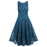 2021 Vestido De Festa V Neck Sleeveless Vintage Lace Blue Formal Party Dresses Vintage A Line Swing Women Formal Party Gowns