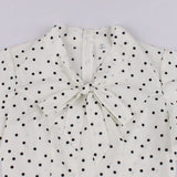 Bohemian Bow Tie Neck White Tops Women Polka Dot Vintage Blouse Ruffle Short Sleeve 2021 Summer Elegant Ladies Blouses 50s Style