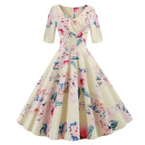 High Waist Floral Slim Sexy V Neck Wrap Vintage Autumn Half Sleeve Elegant Party Swing Pin Up Dress