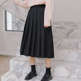 Women High Waist Pleated Skirts Spring Korean Style Solid Color All-match Ladies Elegant A-line Long Skirt