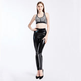 Black Sexy High Waist Elastic Pu Leather Skinny Pants Shiny Wet Look Metallic Latex Leggings