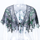 1920s Shawl Wraps See-through Mesh Sequin Beaded Evening Cape Bridal Sheer Bolero Flapper Party Cover Up