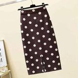 Elastic Pencil Women High Waist Long Knitted Office Thick Polka Dot Midi Skirt