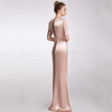 V-neck Elegant Half-Sleeve Evening Dress Bow Waist Formal Women Long Satin Sequins Prom Robe Dress