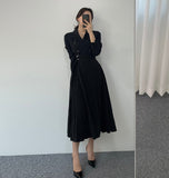 Autumn Women Elegant Pleated Shirt Dresses Full Sleeve Slim Double Breasted Sashes Dress Chic Female Office Lady Maxi Vestidos