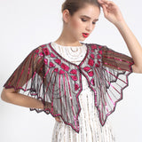 Retro Geometric Sequin Shrug Vintage 1920s Shawl Wraps Flapper Cover Up Women Mesh Scarf