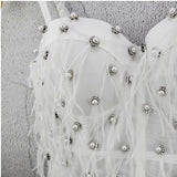 Sexy Women Crop Tops Rhinestone Tassel Cami Cropped in Bra Party Spaghetti Strap Corset With Cups Push Up Chest
