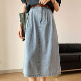 Summer Women High Waist Casual Denim Loose Button A-Line Skirt