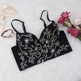 Crop Top Women Top With Pointed Cups Sexy Beaded Rhinestone Cropped NightClub Party Corset Push Up Bustier Camis Built in Bra