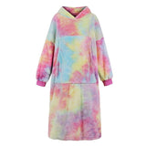 Colorful Tie Dye Hooded Oversize Winter Long Drop Shoulder Casual Teddy Sweatshirt Dress