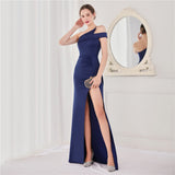 Women New Elegant Off The Shoulder Floor Length Sexy Hight Slit Party Maxi Dress Long Knitting Gown