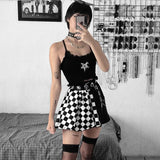 Checkered Women Gothic Skirt Patchwork Plaid Skater Red Spring Autumn Girl Hip Hop Female Punk Goth Mini Skirts Clubwear