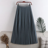 New Women Pleated Stretch High Waist Summer A-Line Long Skirt