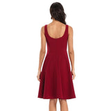 Vintage 50S Style Burgundy Solid High Waist Tank Elegant Summer Fit and Flare Midi Swing Dress