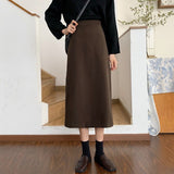 Women High Waist Long Korean Style Solid Color All-match Straight Ladies Elegant Casual Skirt