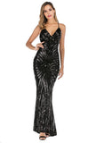 Evening Party Sequins Maxi Spaghetti Strap V Neck Sexy Elegant Sequin Long Dress Gowns