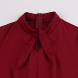 Twist Stand Collar Cutout Front Red Solid Vintage Leisure Short Sleeve A Line Summer Elegant Dress