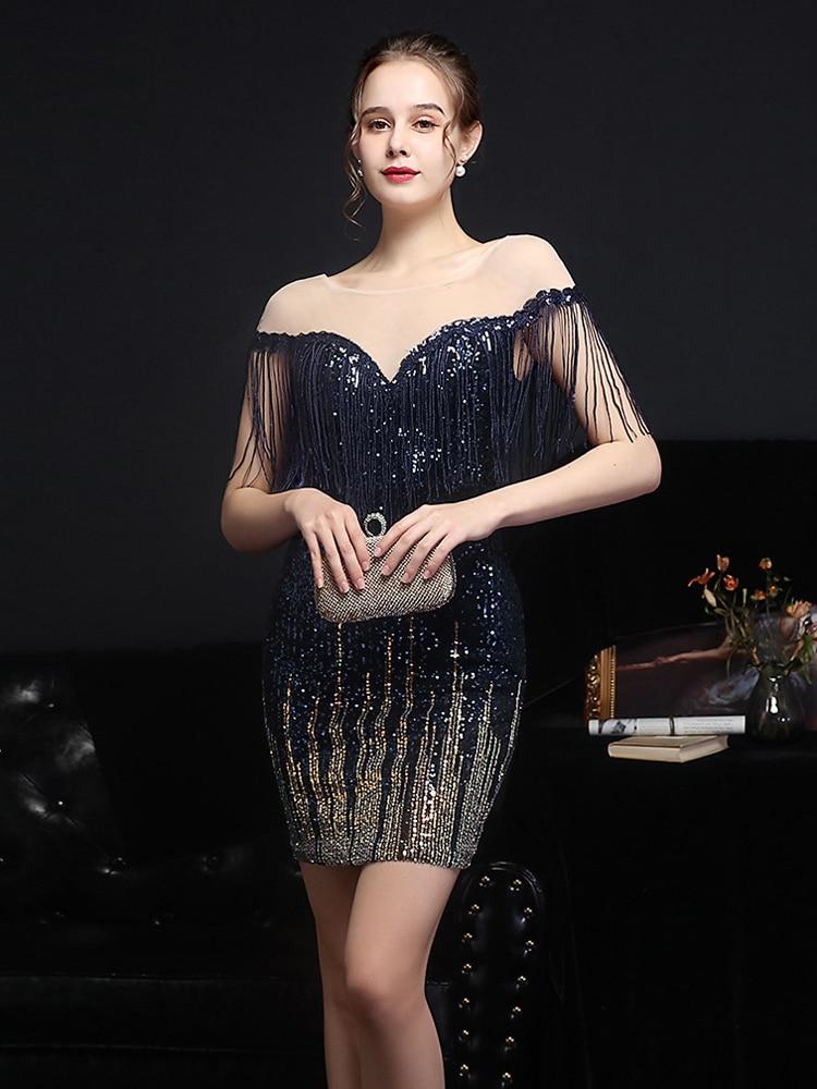 Women Backless Prom Dress Off Shoulder Sexy Sequin Party Bodycon Dress