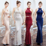 Women Sequined Party Long Dress Halter Sleeveless Mermaid Evening Dress Ladies Solid Sexy Robes Elegant Formal Gown