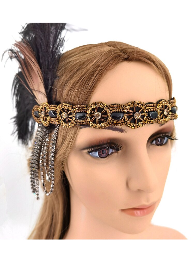 Gatsby Headpiece 1920s Accessories Ethnic Hair Band With Diamond Feather Headband Party Costume Accessories