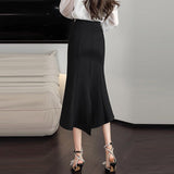 Ladies Elegant Slim Mermaid Spring Office Style All-match High Waist Women Black Long Skirt