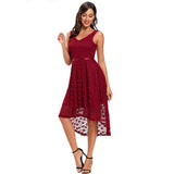 Lace Women Sleeveless Backless V Neck High Low Pink Formal Evening Party Dresses
