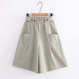 2021 Button Front School Women Wide Leg Shorts Skirts Korean Style Casual Loose Solid Elastic Waist Streetwear Flare Short Pants