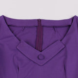 Tonval Purple Elegant V Neck High Waist Belted Vintage Pleated Midi Dress