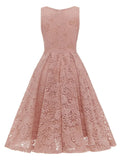 V-Neck High Waist Vintage Clothes Women Pink Lace Pleated Midi Dress Sleeveless Summer Elegant Party Ladies Dresses
