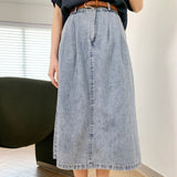 Summer Women High Waist Casual Denim Loose Button A-Line Skirt