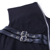 2022 Emo Gothic Turtleneck Metal Steampunk T Shirt Zipper Hollow Out Casual Women Black Bodycon Patchwork Grunge Tops Streetwear