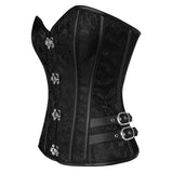 Steampunk Vintage Black Spiral Steel Bone Embroidery Overbust Buckle Corset Waist Trainer Bustier